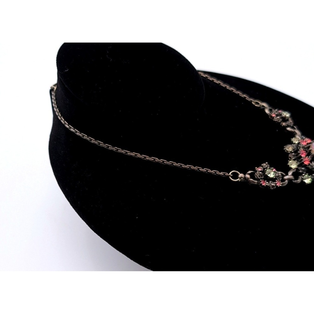 Vintage Coro Faux Opal Rhinestone Necklace Pink Green Floral Silver Tone Retro - Picture 4 of 8